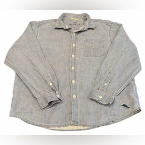 Tommy Bahama 100% Linen Long Sleeve Blue Button Up Shirt Large Beach Travel EUC